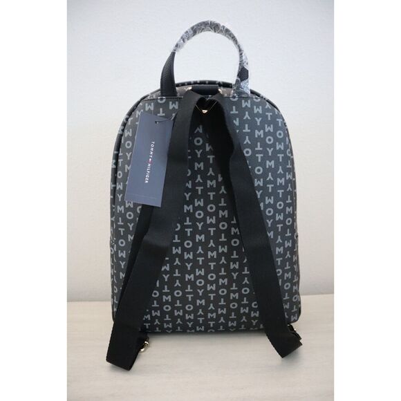 Tommy Hilfiger 69J9675-001 Unisex Black PU Leather Monogram Backpack - Picture 2 of 11